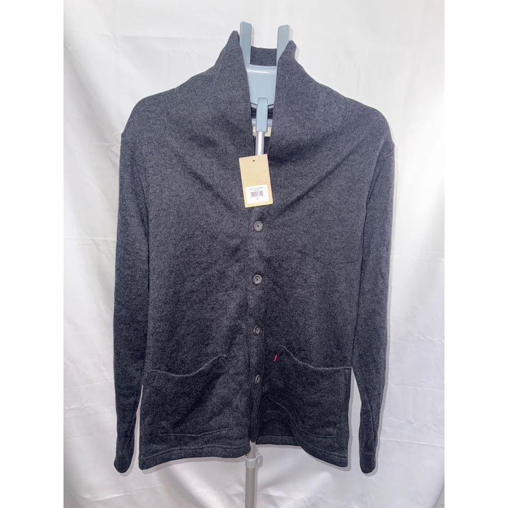 Levis Mens Shawl Collar Cardigan Sweater Caviar Gray 3LDLK6541 Size Medium NWT